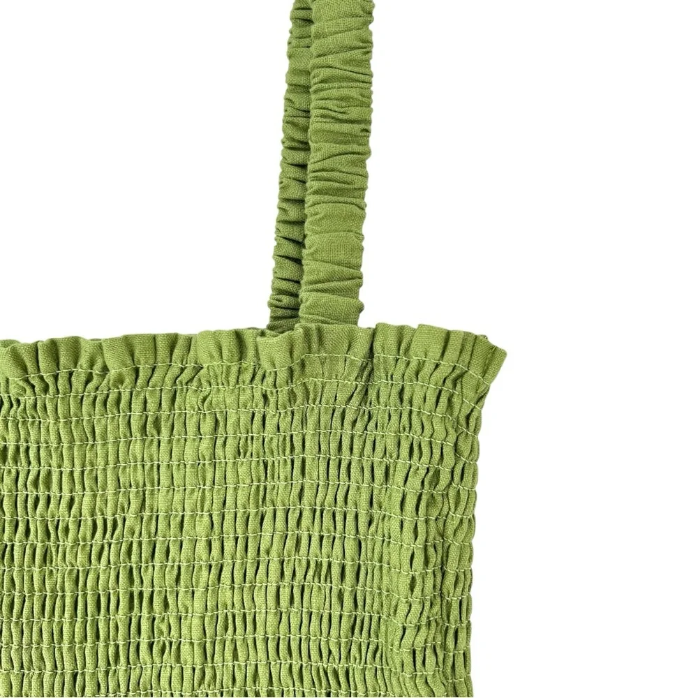 Reformation Vera Linen 2 Piece Set - Green Smocked Top & Matching Cropped Pants